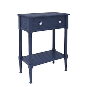 Sam Navy Rectangular Wood Accent Table with Drawer and Shelf
