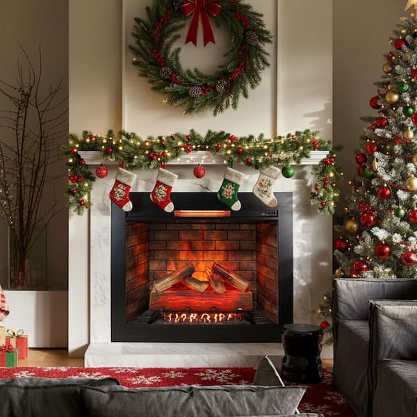 33 in. 5000BTU Infrared Electric Fireplace Insert with Fire Cracking Sound & Removable Trim Kit in Black