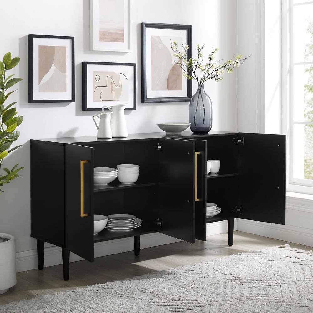 Everett Matte Black Mid-Century Sideboard with Tapered Legs