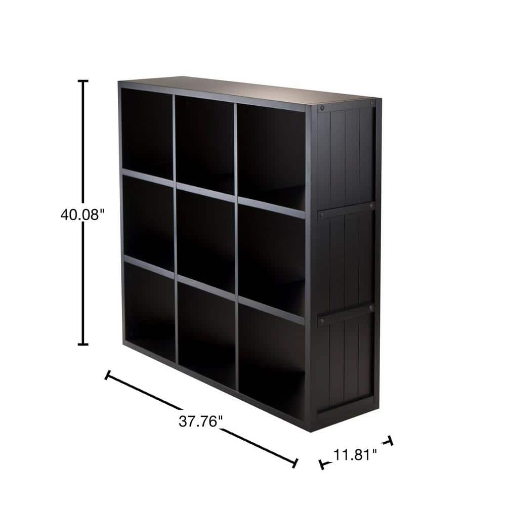 Transitional Black Composite Wood 9-Cube Organizer