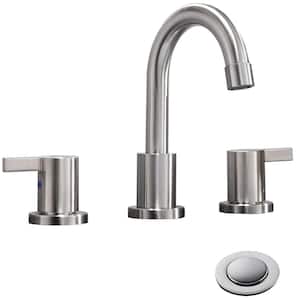 8 in. Widespread 2-Handle 3-Hole Bathroom Faucet with Metal Pop-Up Drain in Brushed Nickel