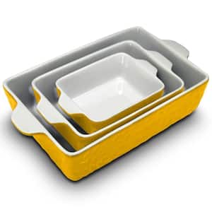 3-Piece Rectangular Ceramic Non-Stick Bakeware Set in Yellow
