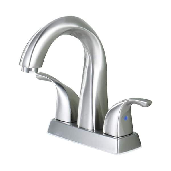ARCORA Modern 4 in. Centerset High-Arc Double-Handle Bathroom Faucet with Pop-up Drain Kit in Brushed Nickel