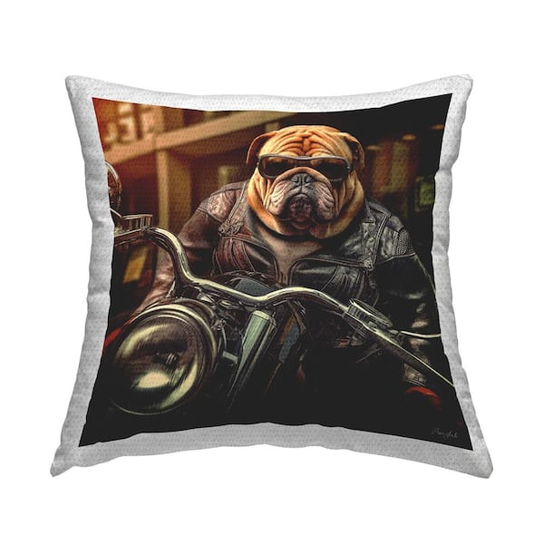 Stupell Industries Bulldog on Motorcycle Brown Square Outdoor Throw Pillow