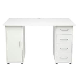 47 in. Rectangular White Wood Computer Desk with 4-Drawers