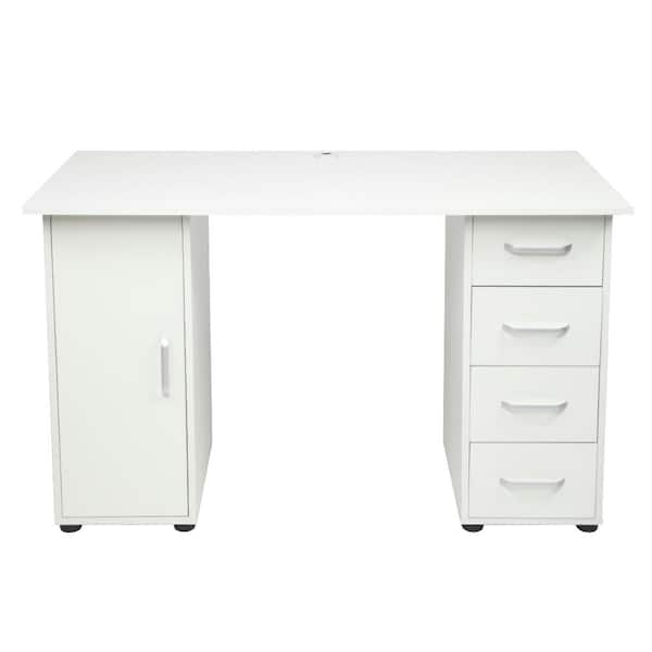 Outopee 47 in. Rectangular White Wood Computer Desk with 4-Drawers