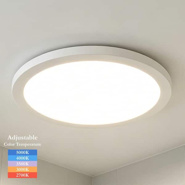 11.8 in. 24-Watt White Integrated LED 2160 Lumens Round Flat Panel Flush Mount Ceiling Light with Color Change 5CCT
