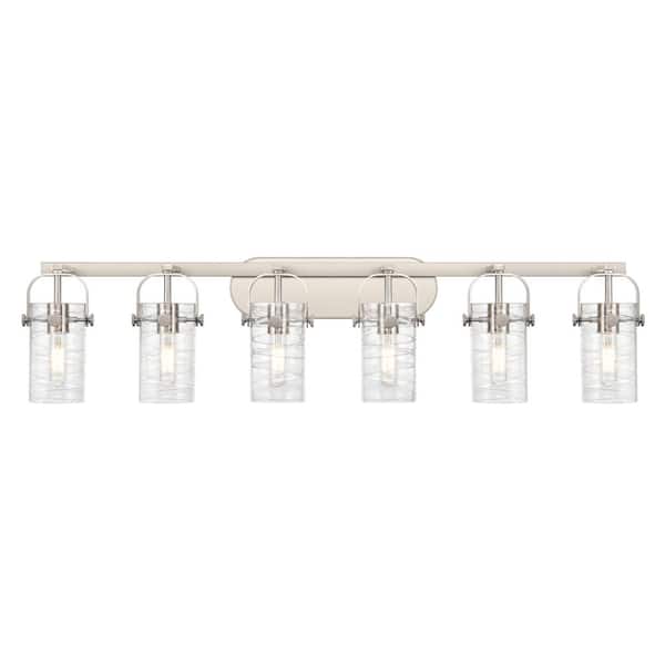 Pilaster II Cylinder 43.88 in. 6-Light Satin Nickel Vanity Light with Glass Shade