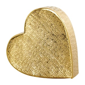 9 in. Gold Aluminum Metal Slanted Heart Sculpture with Cube Textured Exterior