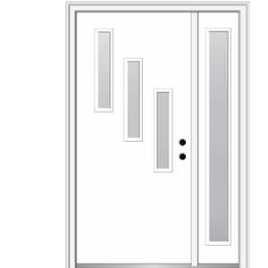 Davina 48 in. x 80 in. Left-Hand Inswing 3-Lite Frosted Glass Primed Fiberglass Prehung Front Door on 4-9/16 in. Frame