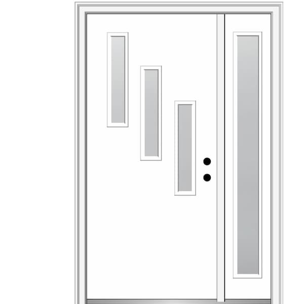 MMI DOOR Davina 48 in. x 80 in. Left-Hand Inswing 3-Lite Frosted Glass Primed Fiberglass Prehung Front Door on 6-9/16 in. Frame
