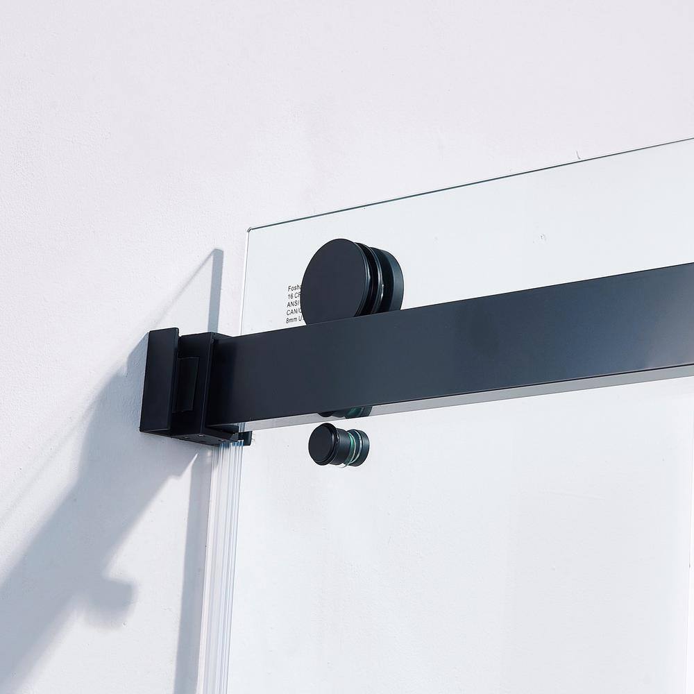 56-60" Frameless Clear Glass Double Sliding Shower Door in Matte Black