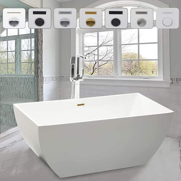 Vanity Art Montpellier 59 in. L x 30 in. W Acrylic Flatbottom Freestanding Bathtub in White/Titanium Gold