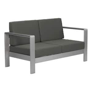 Cosmopolitan 56.7 in. W Square Arm Metal Outdoor Modern Outdoor Couch with Gray Cushions
