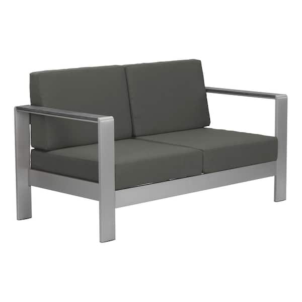 ZUO Cosmopolitan 56.7 in. W Square Arm Metal Outdoor Modern Outdoor Couch with Gray Cushions