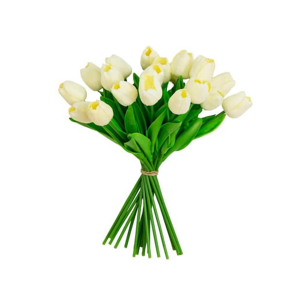 13 in. Artificial White Tulip Flower Bundle - Set of 20