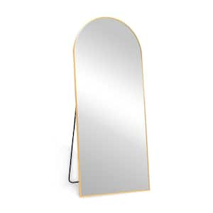 21 in.W x 64 in. H Arched Aluminum Framed Wall Mounting or Free Standing Bathroom Vanity Mirror in Gold