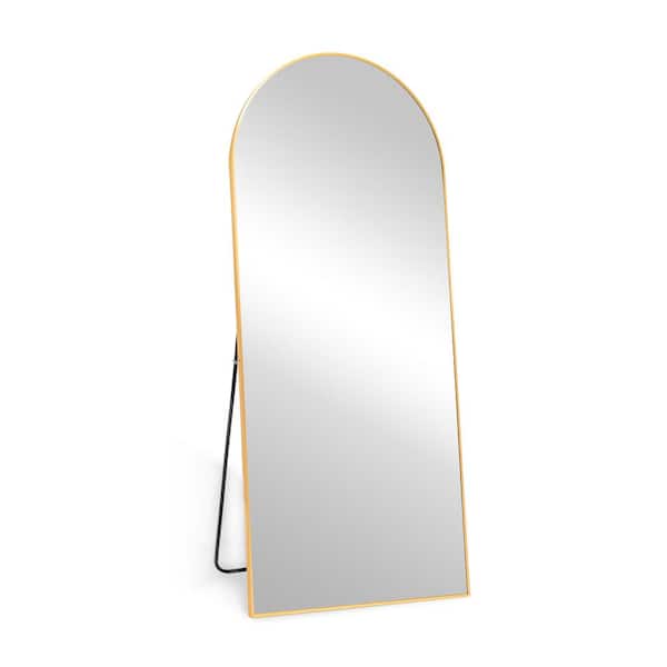 FUNKOL 21 in.W x 64 in. H Arched Aluminum Framed Wall Mounting or Free Standing Bathroom Vanity Mirror in Gold