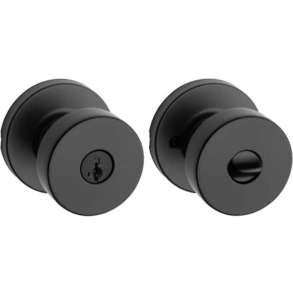 Pismo Round Matte Black Exterior Entry Door Knob Featuring SmartKey Security with Microban Antimicrobial Technology