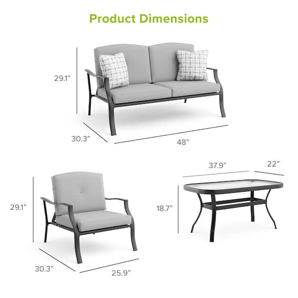 Depot Gray Home Seating 4-Piece Palma and - Reclining Set The Cushions With Conversation GREEMOTION Patio GHN-3269-6QL Steel