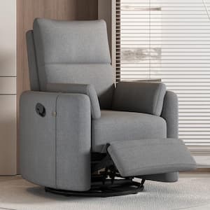 Dark Gray Linen Manual Rocking 360° Swivel Recliner Chair Baby Nursery Chair with 2-Removable Pillows