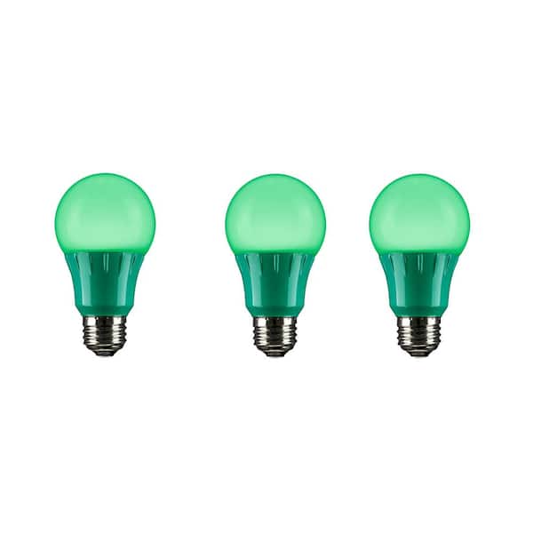 Sunlite 22-Watt Equivalent A19 LED Green Light Bulbs Medium E26 Base in Green (3-Pack)