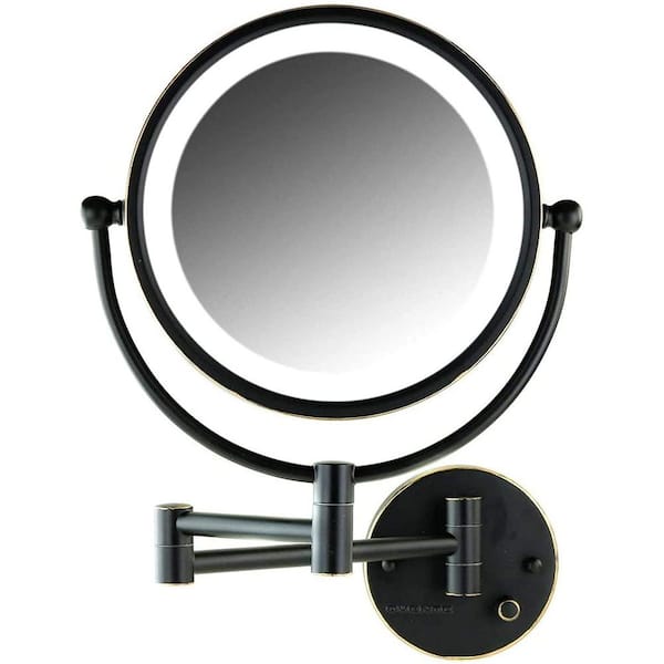 OVENTE Hardwired 4.7 in. W x 12.4 in. H Framed Round Bathroom Vanity Mirror in Bronze