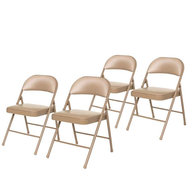 Bernadine Basics Vinyl Folding Chair, Beige, Pack of 4