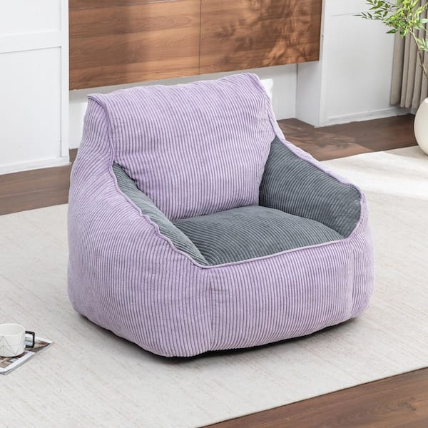 Purple Corduroy Bean Bag Chair with Backrest and Armrests, Adult Floor Sofa Chair for Bedroom or Living Room