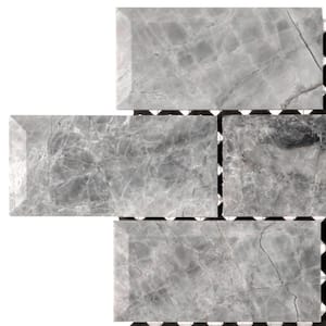 Take Home Tile Sample - Tundra Grey 2 x 4 Beveled 3.88 in. x 6 in. Interlocking Polished Marble Mosaic