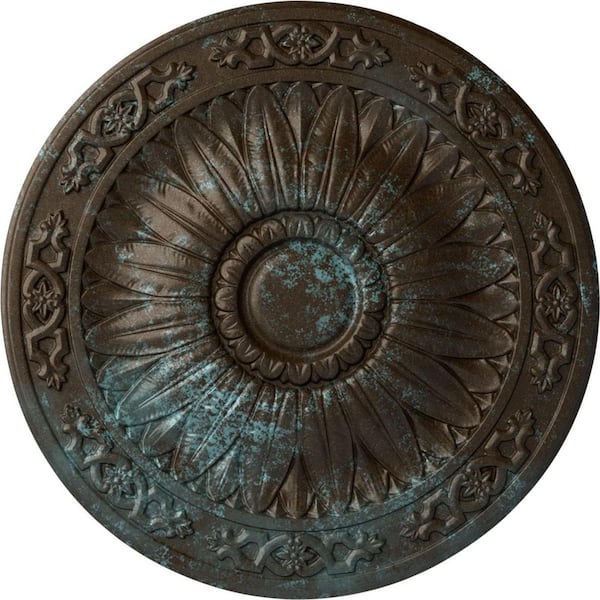 Ekena Millwork 20-1/4" x 1-1/2" Lunel Urethane Ceiling Medallion (Fits Canopies upto 3-3/4"), Hand-Painted Bronze Blue Patina