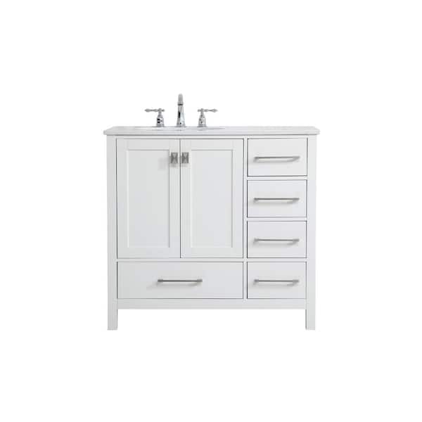 Unbranded Simply Living 36 in. W x 22 in. D x 34 in. H Bath Vanity in White with Calacatta White Engineered Marble Top