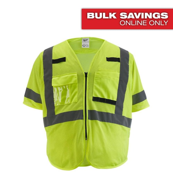 Milwaukee Small/Medium Yellow Class 3 Mesh High Visibility Safety Vest with 9-Pockets and Sleeves