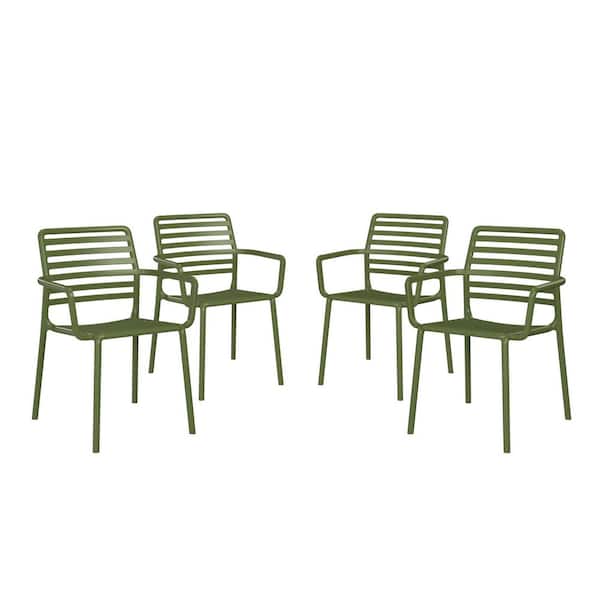 Frond and Form Outdoor All Weather Olive Green Poly Plastic Stackable Armless Patio Dining Side Chair (Set of 4)