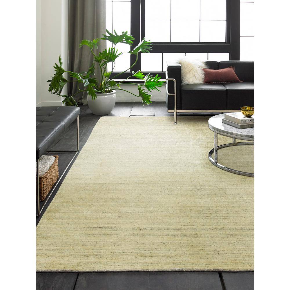 Cream Hand-Knotted Wool and Viscose Area Rug