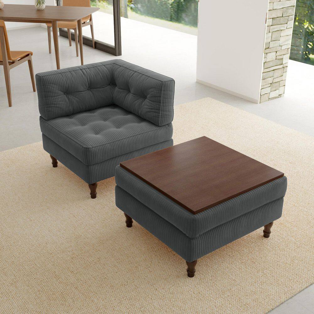 Gray Corduroy Polyester 1-Arm Chaise Lounge with Ottoman price history on PriceWatchPro