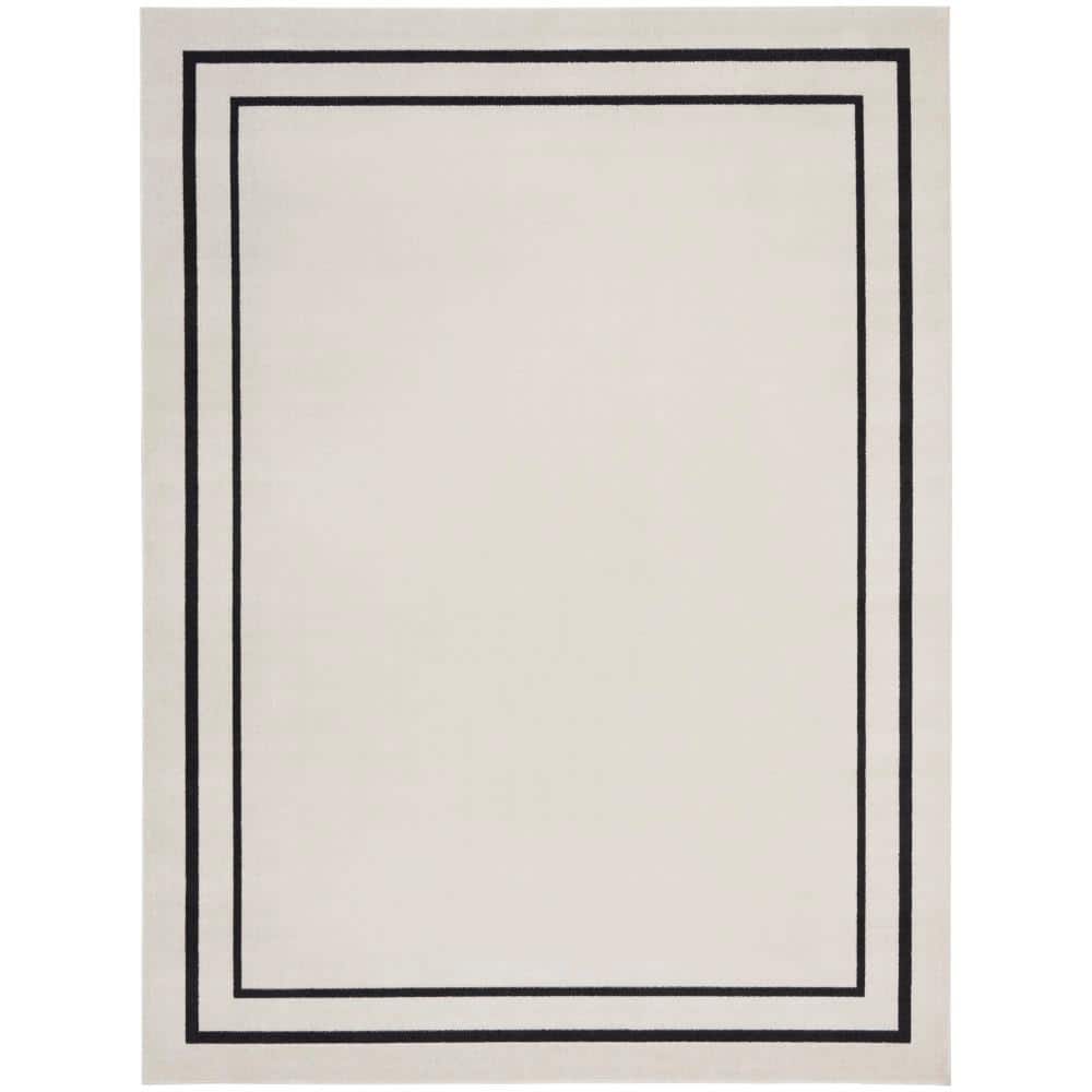 Ivory & Black Contemporary Outdoor 8' x 10' Polypropylene Area Rug