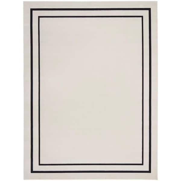 Essentials Ivory/Black 8 ft. x 10 ft. Solid Contemporary Indoor/Outdoor Area Rug