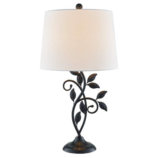 Maxax Chicago 26.75 in. H Black Tree Shape Traditional Table Lamp with Natural Linen Shade (2-Pack)