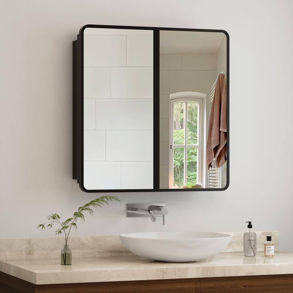 FAMYYT 32 in. W x 32 in. H Black Rectangular Aluminum Surface/Recessed ...