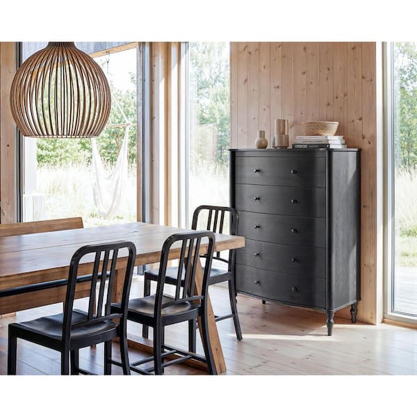 Homsee Black 5-Drawer 32.8 in. Wide Dresser with Mirror with Solid Wood  Legs, Curved Drawer, 5-Drawer, Modern Design for Home ZN-HS210374-01