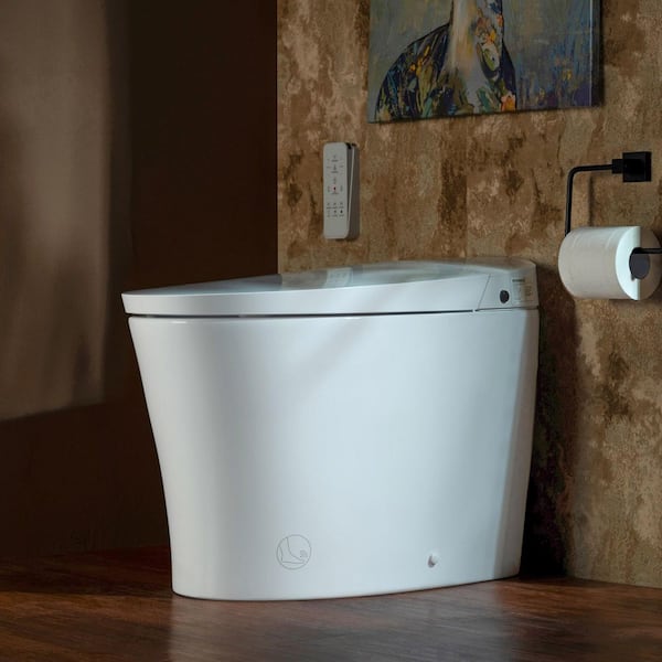 Elongated Smart Bidet Toilet 1.28 GPF in White with Auto Open, Auto Close, Auto Flush and Foot Sensor Operation