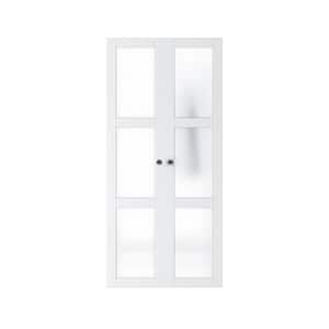 36 in. x 77.7 in. 3 Lite Frosted Glass Solid Core White Finished MDF Pivot Bi-fold Door with Pivot Hardware Kit