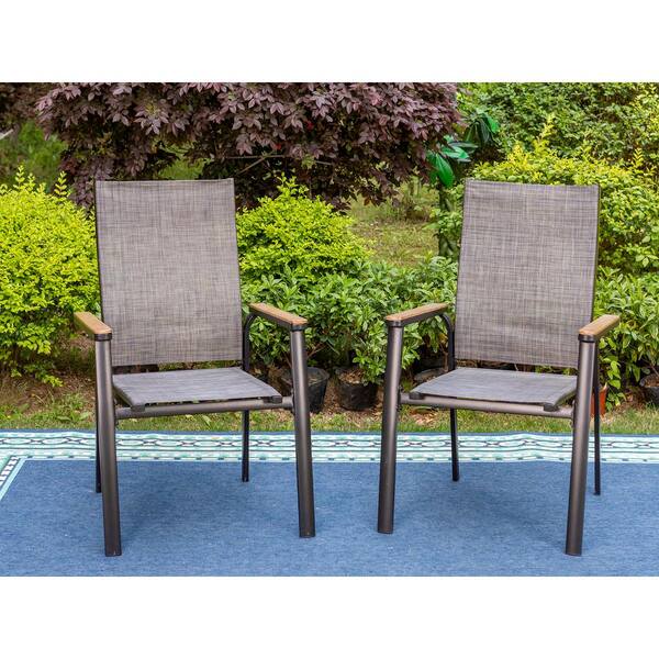 PHI VILLA Black 7 Piece Metal Outdoor Patio Dining Set with