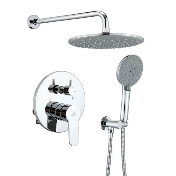 CASAINC 3-Spray Patterns with 2.5 GPM 10 in. 2 Functions Wall Mount Round Dual Shower Heads in Spot in Chrome (Valve Included)