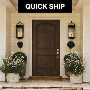 36 in. x 80 in. Left Hand 2-Panel Square Coffee Bean Stain Fiberglass Prehung Front Door with Brickmould