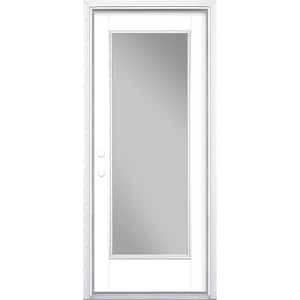 32 in. x 80 in. Full Lite Pure White Right-Hand Inswing Painted Smooth Fiberglass Prehung Front Door w/ Brickmold