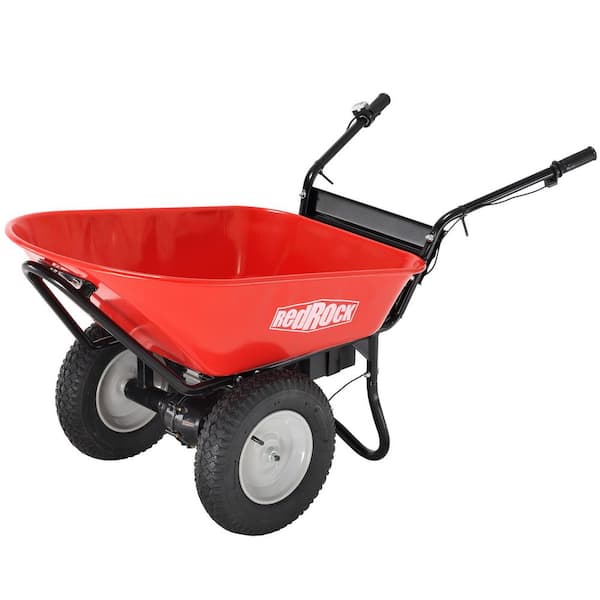 4 cu. ft. Red Steel Wheelbarrow Utility Cart Electric Powered 330 lbs Max Capacity Barrel Dump Material Debris Hauler