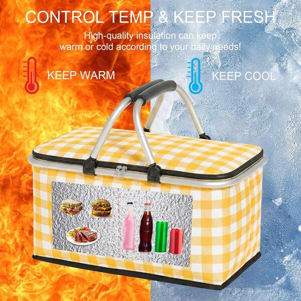 LOKWT Insulated Collapsible Picnic Basket with Lid 30L Large