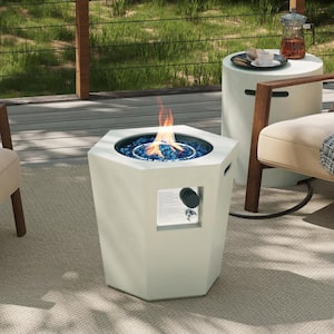 24 in. x 22 in. 40000 BTU Hexagon Concrete Outdoor Propane Gas Fire Pit Table with Propane Tank Cover in Off-white